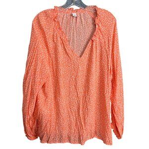 Ruffle trim Old Navy Womens V-Neck Blouse L Pastel Orange Floral Print